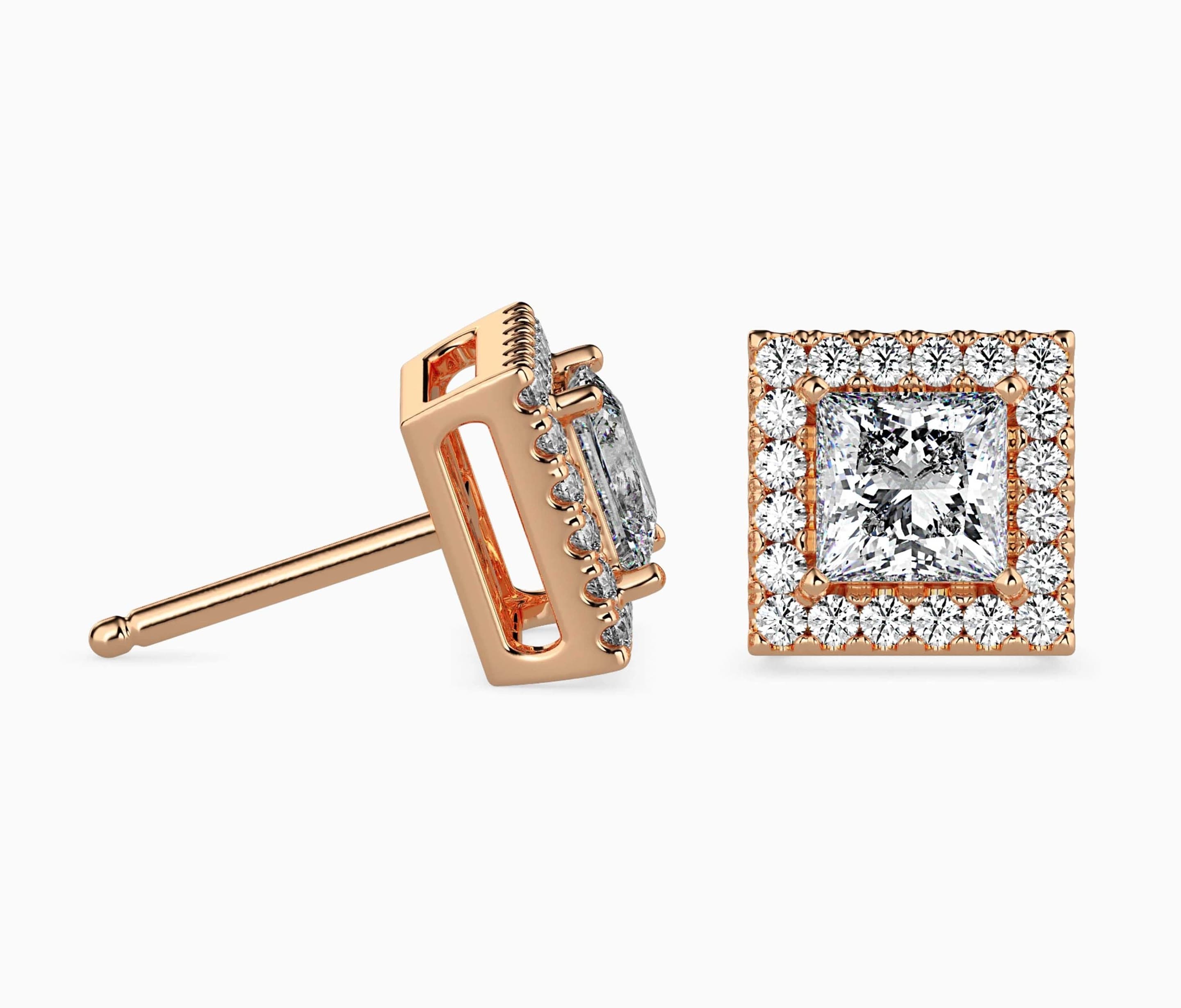 Princess Halo Diamond Stud Earrings