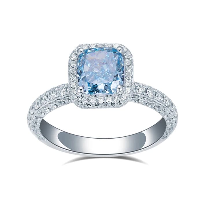 IGI 1.68CT Cushion Blue Lab Grown Diamond Ring 14K Solid Gold Band Ring Women\/Engagement Jewellery for Women