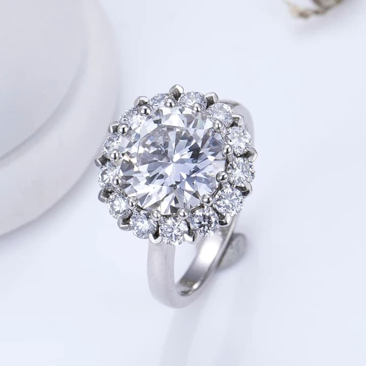 MSR-1113 18K Lab Diamond Ring halo Ring 3CT Round Brilliant Cut Ring Engagement Wedding Band Classic Gift Band