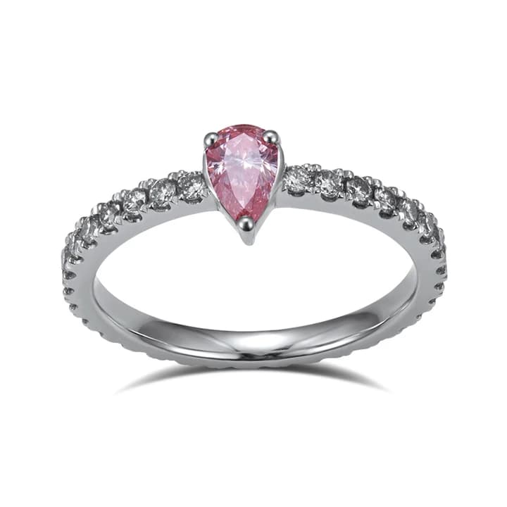 MSR-1209 Customized Jewellery 18K White Gold 0.3CT Pear Cut pink Lab Grown Diamond Ring