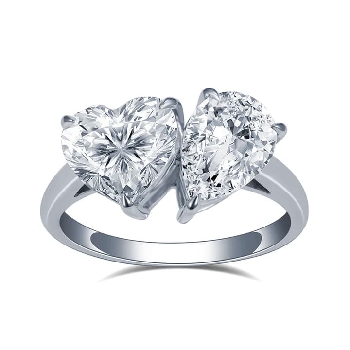 MSR-1352 Customization 9K\/10K\/14K\/18K White Gold CVD HPHT Lab Grown Diamond Two Stones Ring