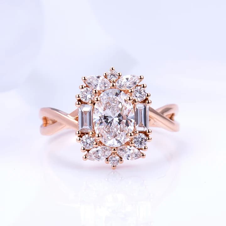 MSR-1364 14K Gold Customized 1CT D VS1 Oval Lab Grown Diamond Ring
