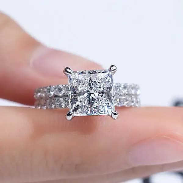 MSR-1375 Classic Diamond Engagement Ring Princess Cut Lab Grown Diamond Wedding Ring Set With Matching Band