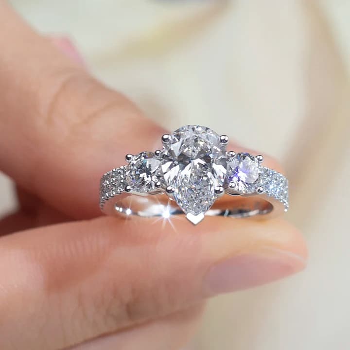 MSR-1378 14k White Gold Wedding Ring Pear Cut Real Lab Diamond Ring