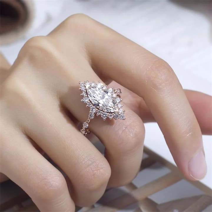 MSR-1436 14K Gold Rose Gold Lab Grown Diamond Marquise Cut 2.8 CT G VS 1 Eternity Ring