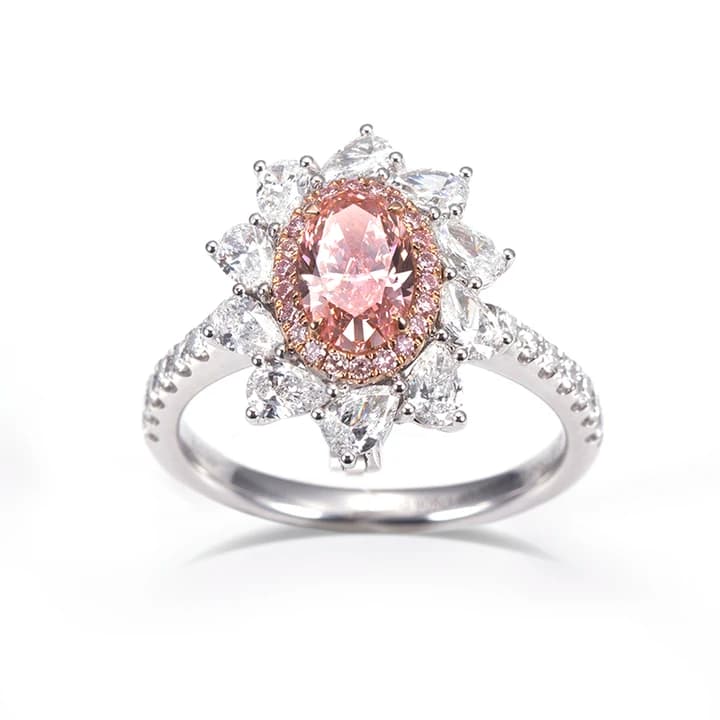 MSR-1502 18K Gold Customized 0.9ct F VS CVD HPHT Oval Orange Pink Lab Diamond Two-way Ring Pendant