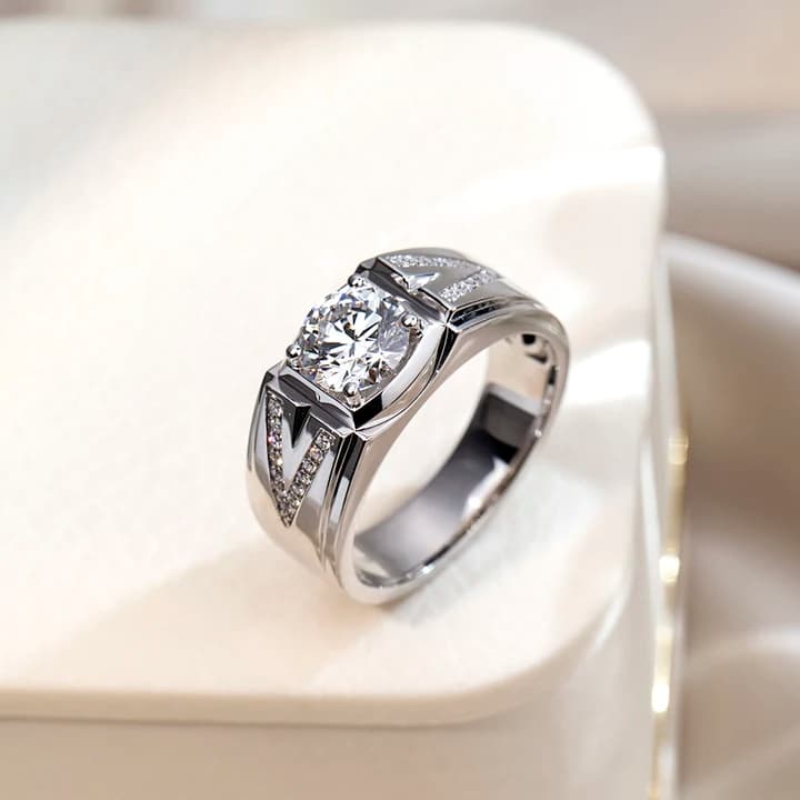 Customized MSR-1778 PT950 Fashion Men Ring Jewellery 2ct D VS1 Round Shape Lab Grown Diamond Ring