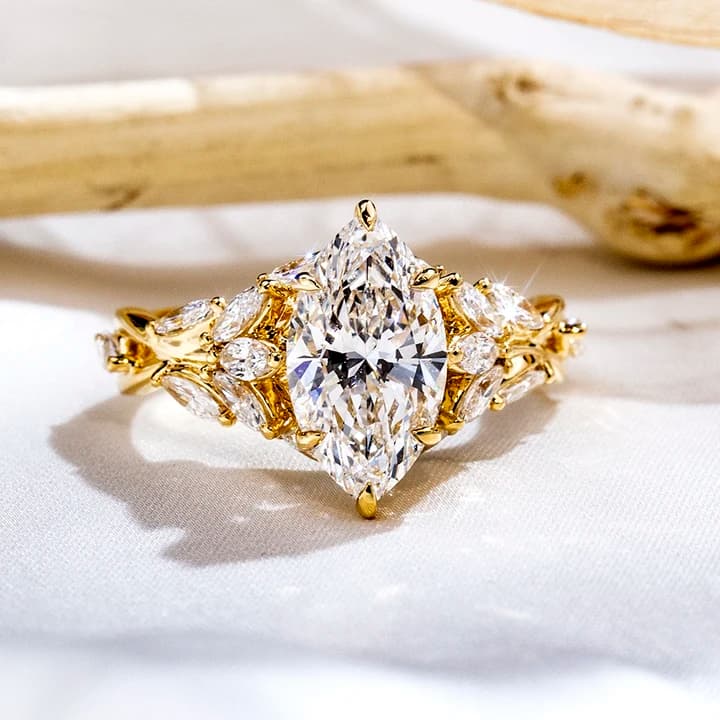 Fine Ring Jewellery MSR-1883 Luxury Ring 3CT D VS1 18k Gold Marquise Cut Lab Grown Diamond Ring