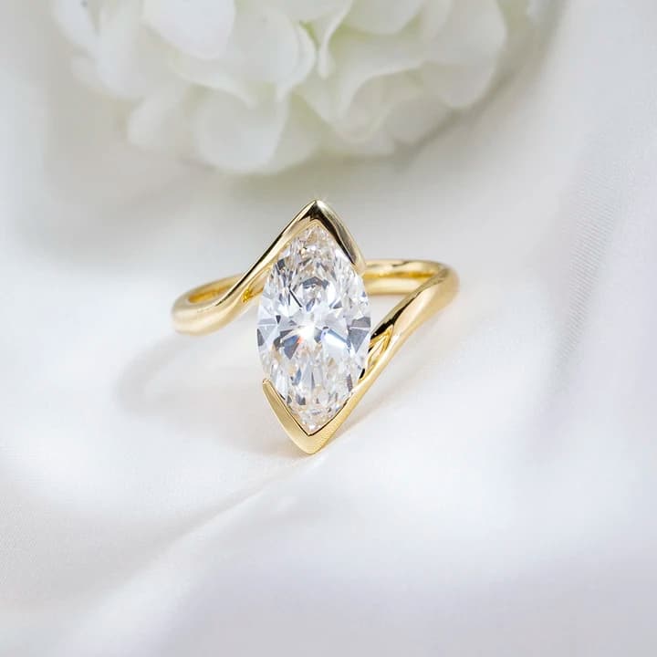 MSR-1886 18K Gold Engagement Solitaire Diamond Ring 3CT D VS1 Marquise Cut Lab Grown Diamond Ring