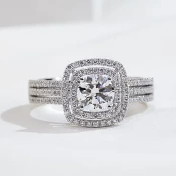 Custom Ring Jewellery MSR-1917 Halo Ring 18k Gold 1.1CT D VS1 Round Cut Lab Grown Diamond Ring
