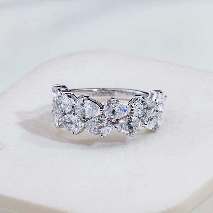 MSR-2028 Latest Designed 18k Gold Half Eternity Ring Pear Cut Lab Grown Diamond Ring