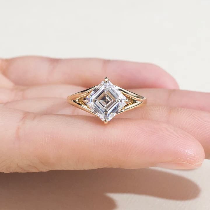 MSR-2041 10k Gold Solitaire Ring 3ct D VVS2 Asscher Cut Lab Grown Diamond Ring