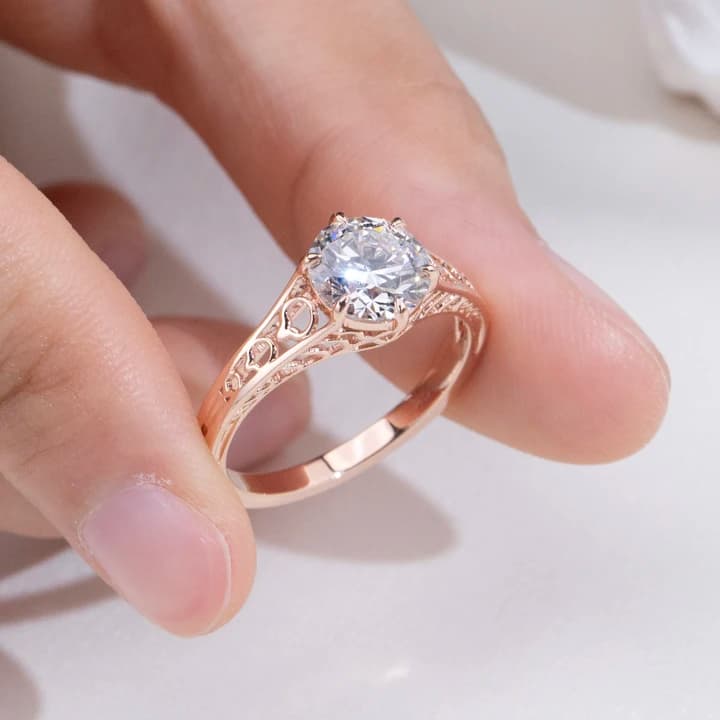MSR-2079 Fashion Ring Jewellery 9k Rose Gold Solitaire Ring 2ct E VVS2 Round Cut Lab Grown Diamond Ring