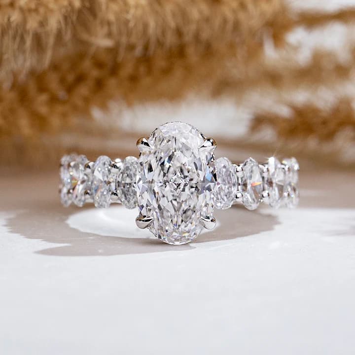 MSR-2138 14K Gold Fashion Ring 3CT D VVS2 Oval Shape Lab Grown Diamond Ring