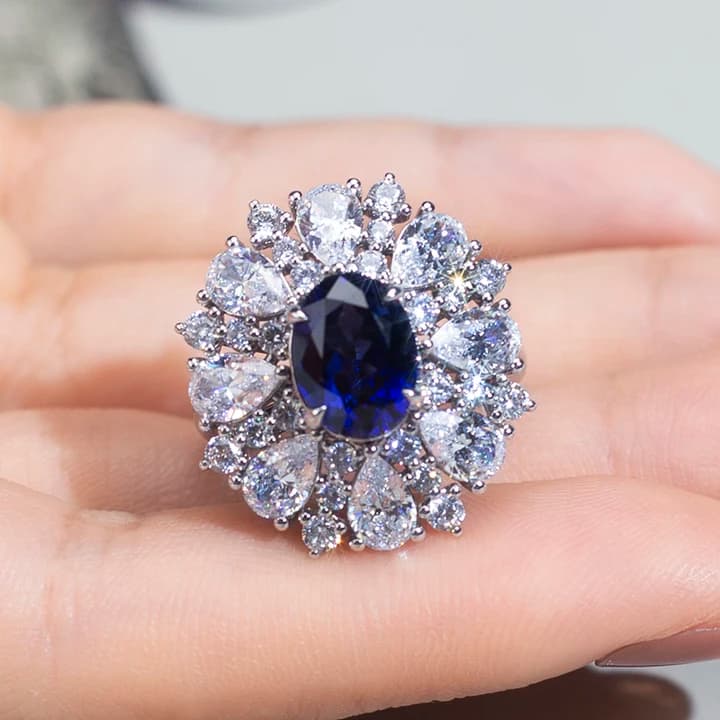 MSR-950 Oval Royal Blue Lab Created Sapphire S925 Ring Engagement Ring Wedding Band Classic Diamond Gift Band