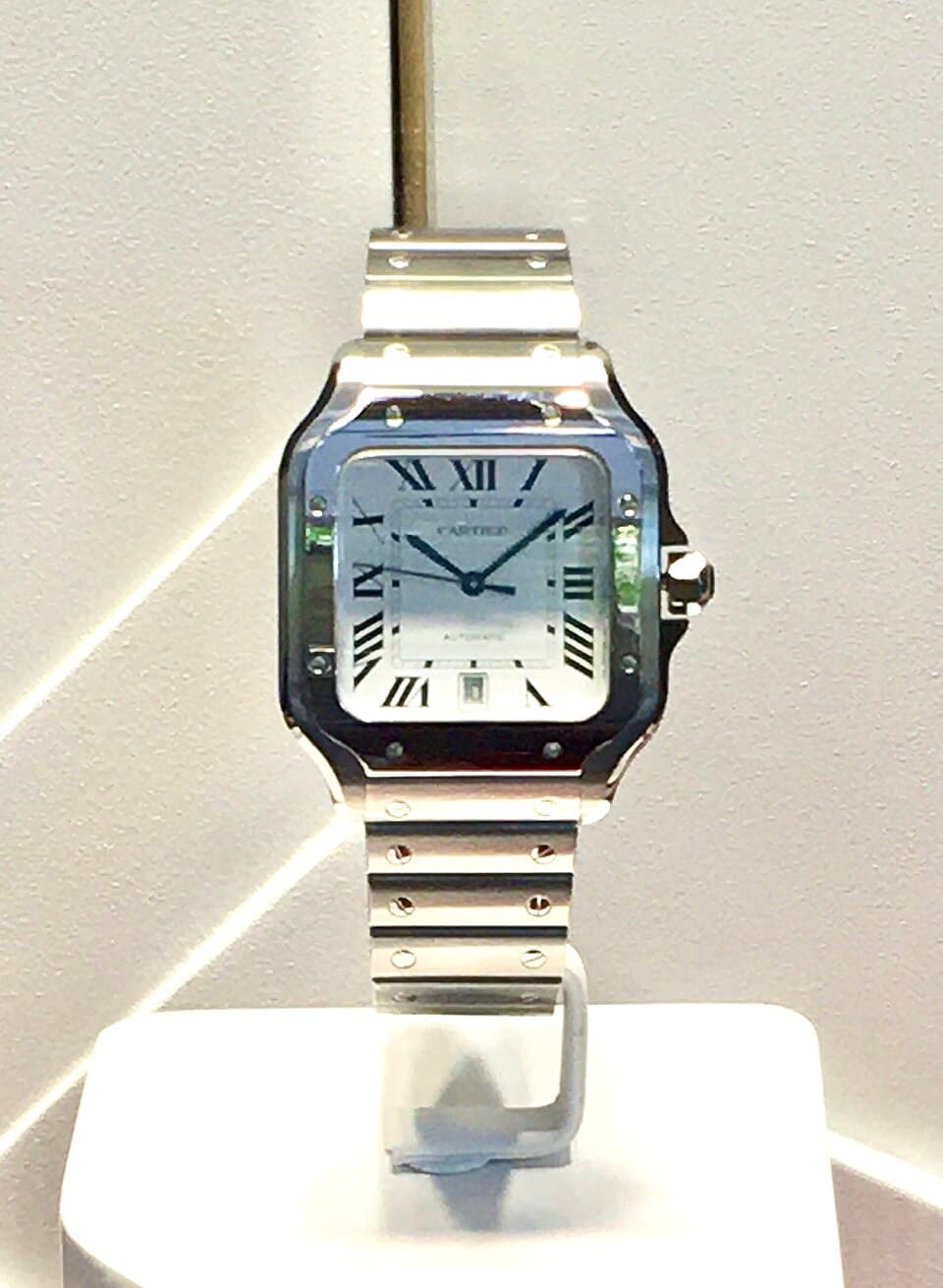 Santos de Cartier in stainless steel, boutique display