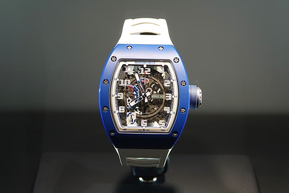Richard Mille RM 030 automatic with blue ceramic bezel and white strap