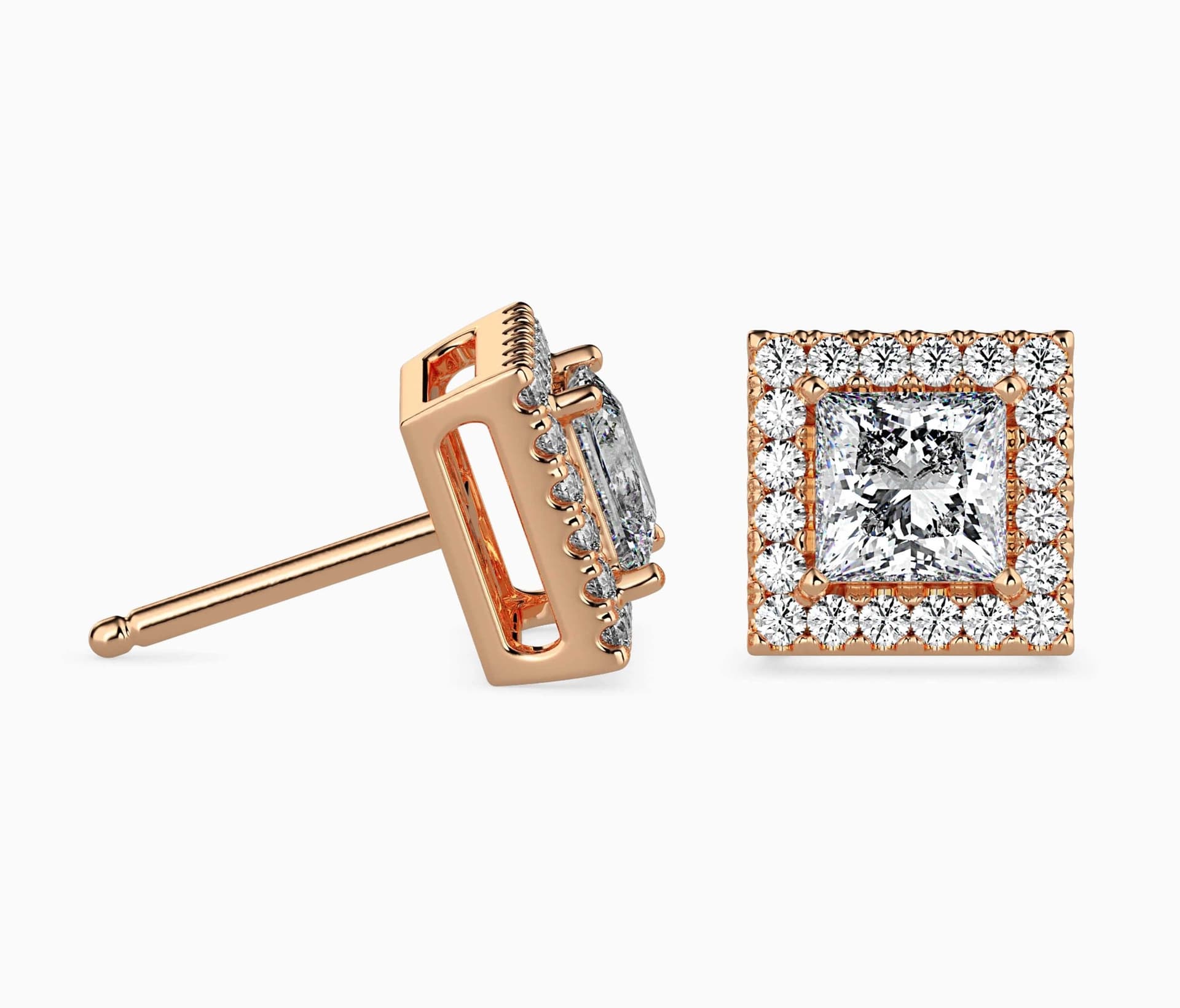 Princess Halo Diamond Stud Earrings