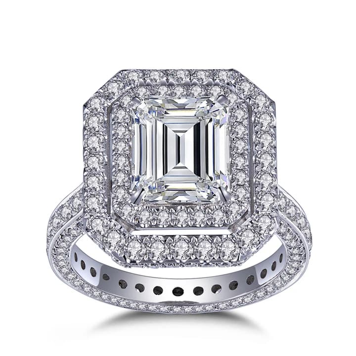 Messi Gems MS-306 Emerald Cut 3Ct Diamonds 14K 18K White Gold Cocktail Ring HPHT Lab Gronw Diamond Halo Ring