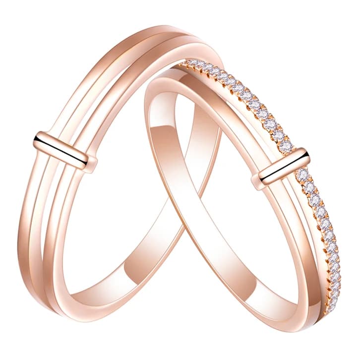 MS-416 18K Gold Couple Ring Lab Diamond Eternity Wedding Ring