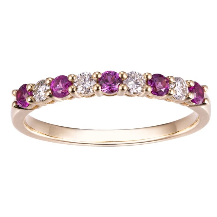 MS-487 18k Yellow Gold Jewellery Natural Ruby Eternity Lab Diamond Ring