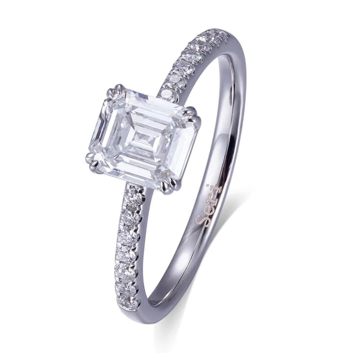 MS-564 Emerald Cut 1Ct 18k White Gold Women Lab Diamond Ring