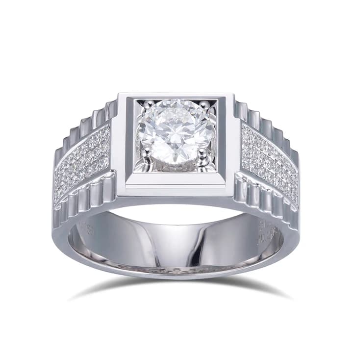 MS-559 White Gold 1Ct Round Brilliant Cut Lab Diamond Man Ring