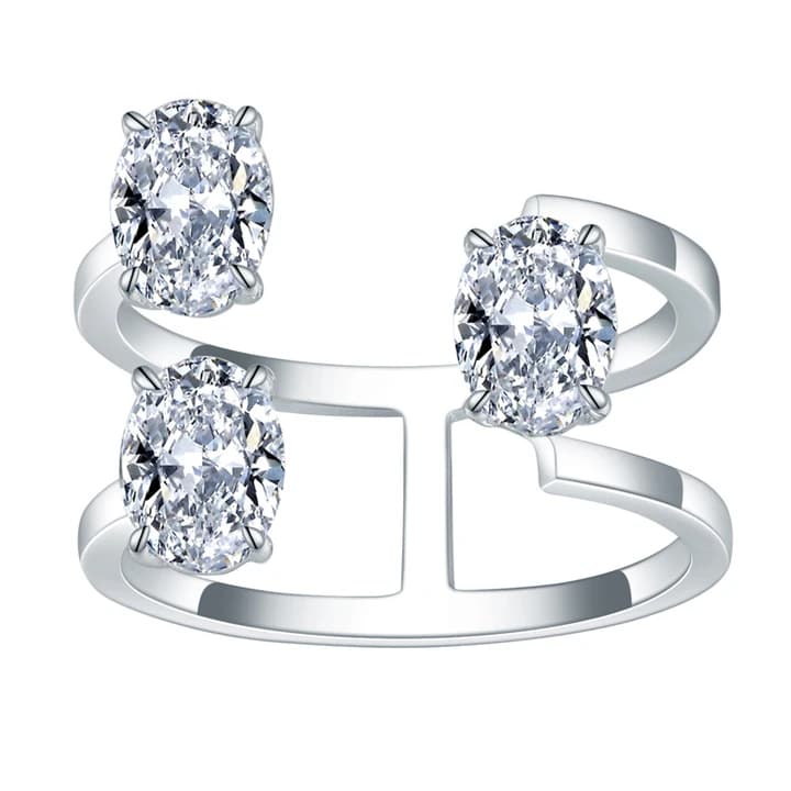 MS-610 Dainty Gold Jewellery Oval Cut Three Stone Lab Diamond Ring