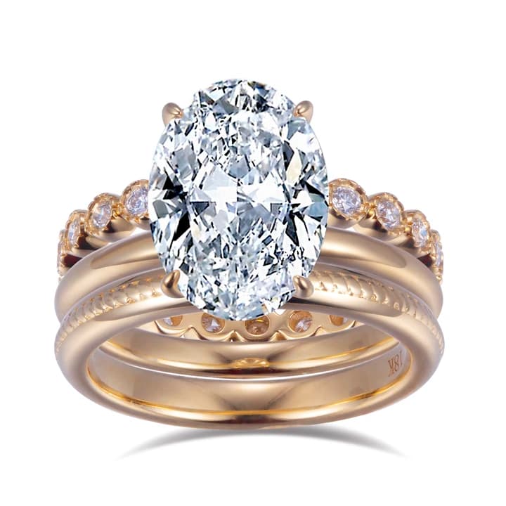 MS-629 18K Gold Oval Cut HPHT Lab Diamond Custom Ring Set