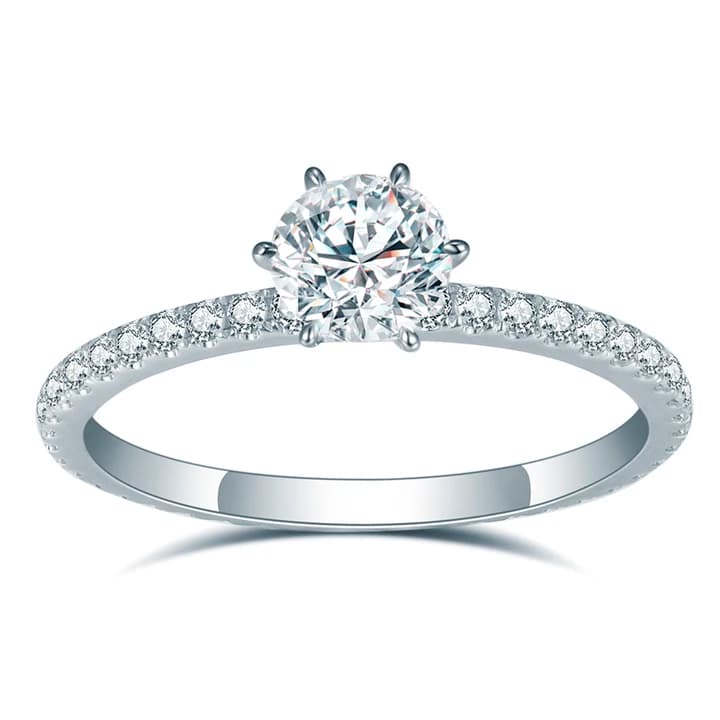 Messi Gems 14k White Gold 1.06ct F VS1 Round Brilliant Cut 3EX Lab Grown Diamond Ring for Women
