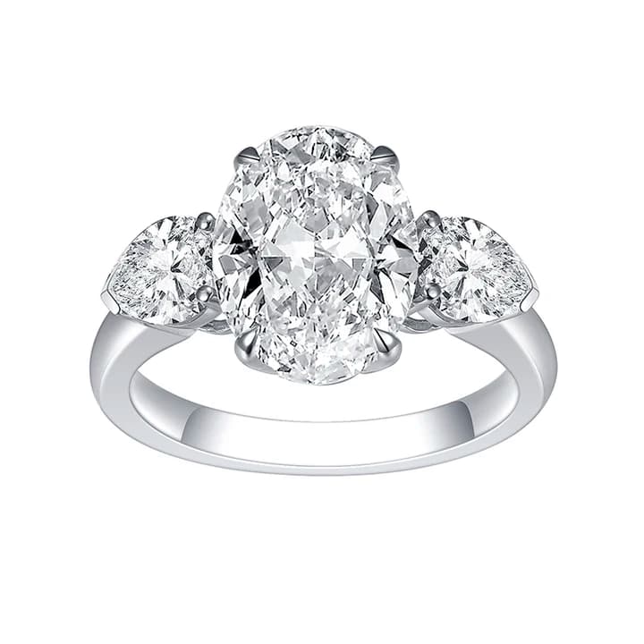 Messi Jewellery 1.02ct D VS1 Oval Cut Main Stone Pear Cut Side Stone Lab Grown Diamond 3 Stones Engagement Ring