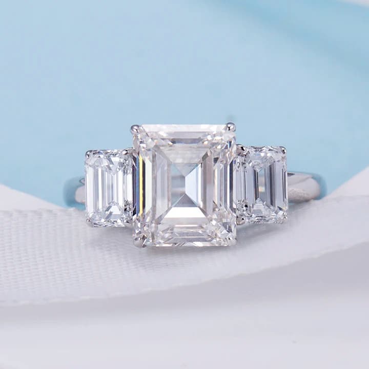 Messi Gems Fine Ring Jewellery PT950 3CT H VS1 Fancy Emerald Shape Engagement Lab Grown Diamond Ring