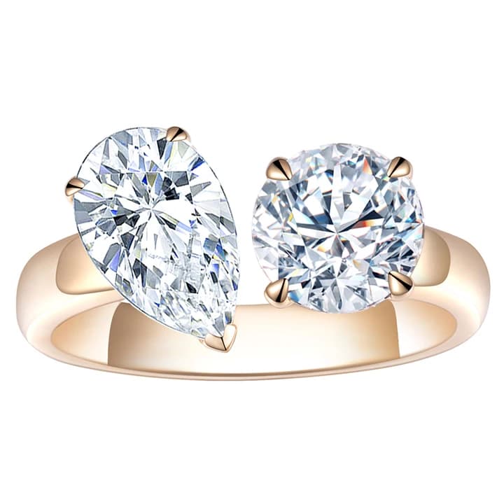 1ct Pear 1ct Round Toi Et Moi Ring 18k Yellow Gold Lab Diamond Women Jewellery Ring Vintage Style
