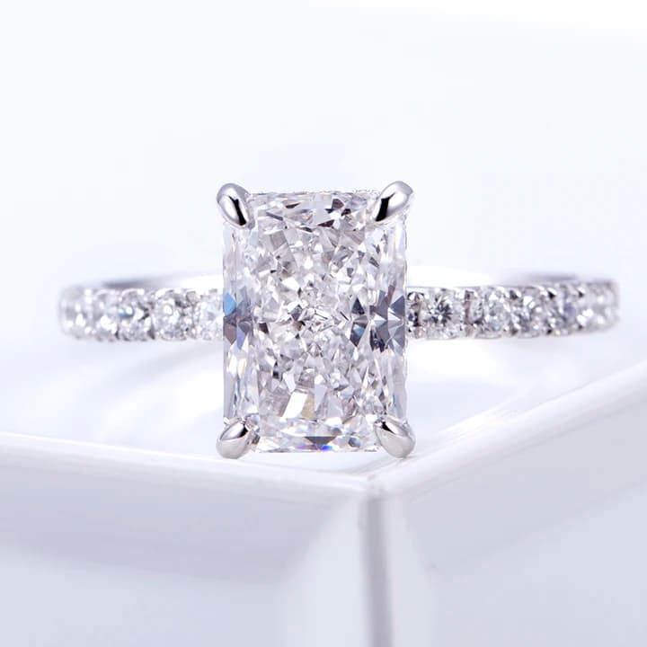 MS-776 Prong Setting 14K 18K White Gold HPHT Radiant Lab Craeted Diamond Ring
