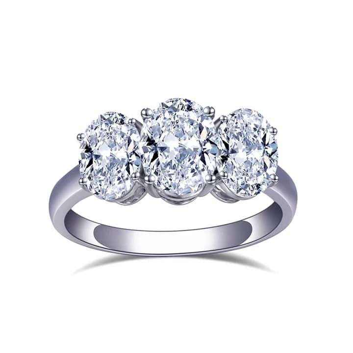 MS-785 18k Three Stone Oval Shape Women Dainty Gold Jewellery Lab Grown Diamond Ring