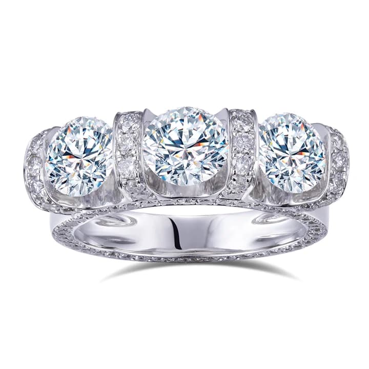 18K White Gold Women 0.7CT X3 Round Cut Lab Grown Diamond Ring for Women
