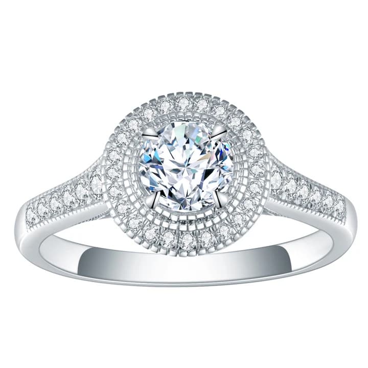 14K White Gold 0.82CT Round Cut Lab Grown Diamond Ring for Women