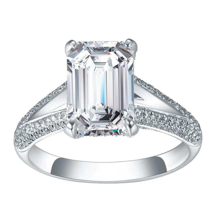 18K White Gold 3.26ct Emerald Cut Lab Grown Diamond Ring for Women