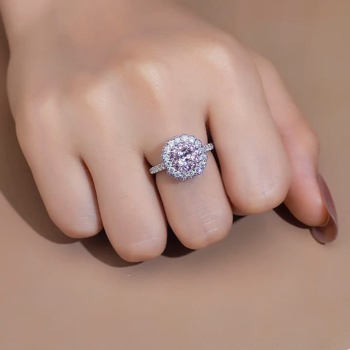 14k Solid Gold Lab Sapphire pink Sapphire Engagement Ring White Gold halo Ring Style