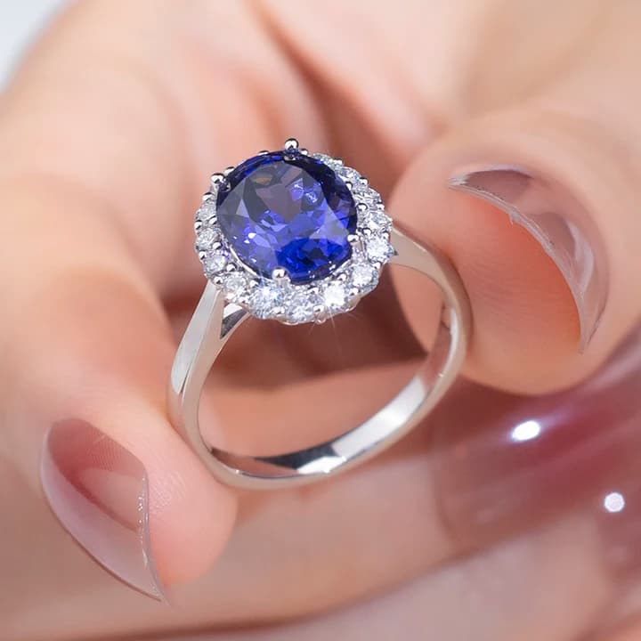 PT950 18k Gold Lab Grown Sapphire With Melee Size Lab Diamond Ring Wedding Band Classic Diamond Diana Ring