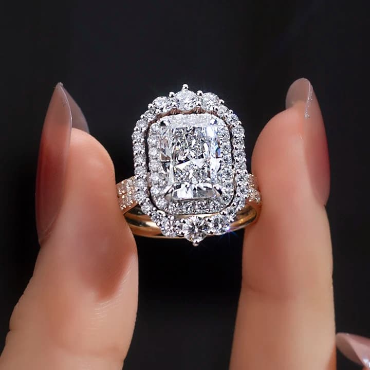 10k 2.5ct Radiant Cut Lab Diamond Women Jewellery Ring halo Engagement Ring Style