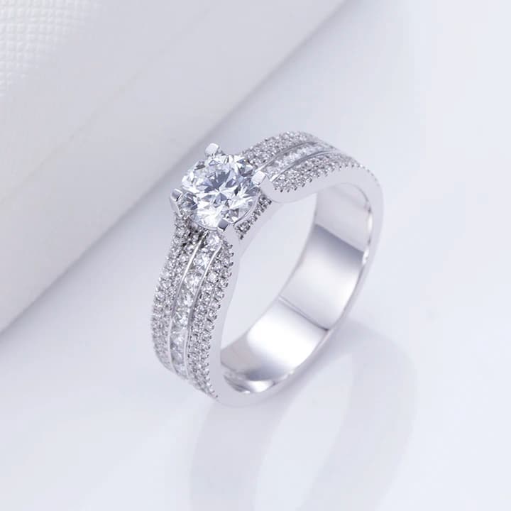 Fine Gold Jewellery 14k White Gold Engagement Round Cut Lab Grown Diamond Women's Wedding Ring