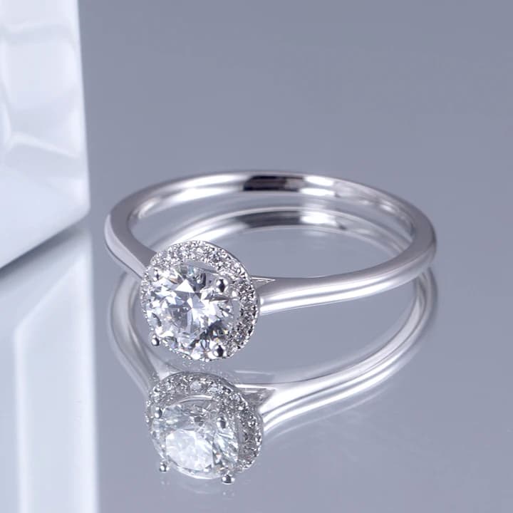 18k Real Diamond Wedding Ring Round Shape Halo Engagement Ring Lab Solitaire Diamond Ring