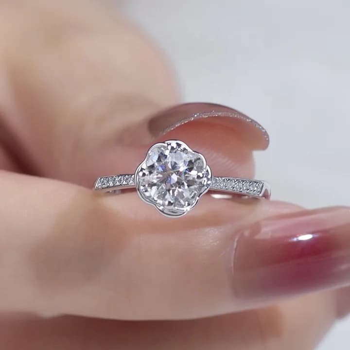 PT950 Lab Diamond Ring Round Brilliant Cut Ring Engagement Wedding Band Classic Ring