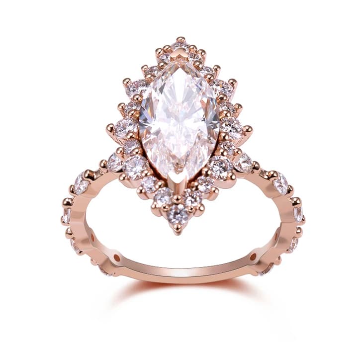 CVD 3CT D VS1 Marquise Lab Grown Diamond Solitaire Halo Ring 14K Solid Gold Band Ring Women\/Engagement Jewellery