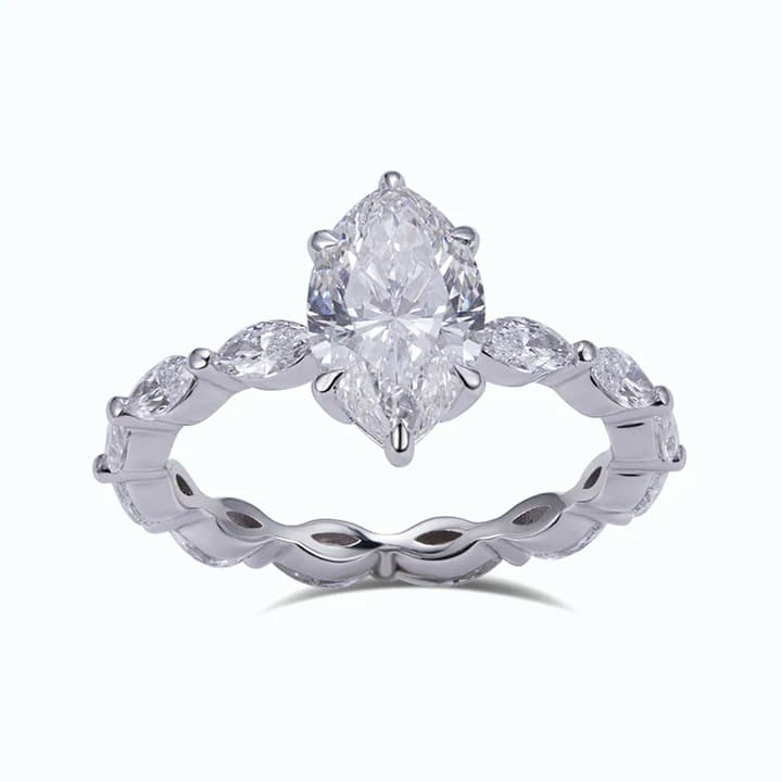 2CT D VS1 Marquise Full Lab Grown Diamond Ring 18K White Gold Eternity Ring Women\/Engagement Jewellery for Women