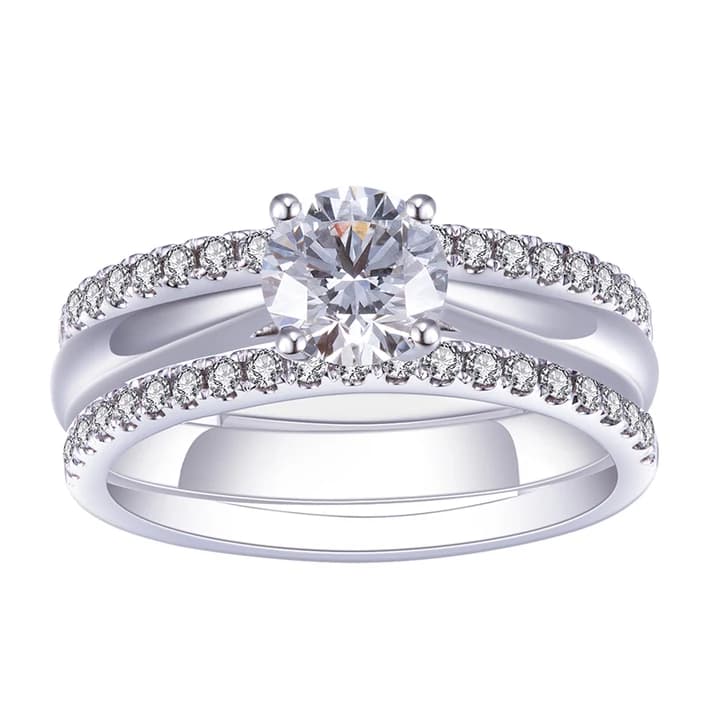 0.7CT E VS2 Round Lab Grown Diamond Ring 18K White Gold Ring Set Women Wedding\/Engagement Jewellery for Women