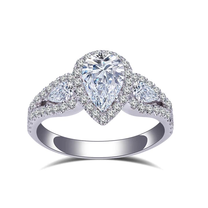 1.37CT D VS1 Pear Lab Grown Diamond Ring 14K White Gold Ring Women Wedding\/Engagement Jewellery for Women