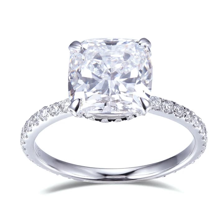 Messi Custom Jewellery Wedding\/Engagement Jewellery 18K Solid Gold CVD HPHT 3CT D VS1 Cushion Cut Lab Grown Diamond Halo Ring