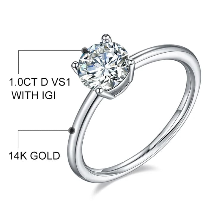 14K Solid Gold 1CT D VS1 Lab Grown Diamond Solitary Band Ring
